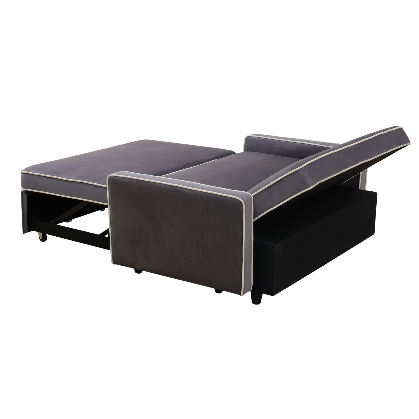 Divano letto monoblocco in tessuto soffice grigio chiaro per soggiorno