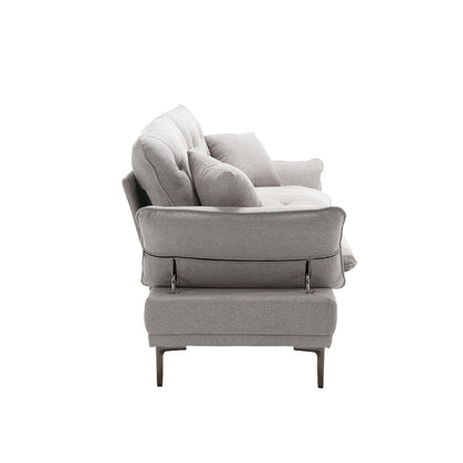 Divano a due posti in lino grigio chiaro con braccioli regolabili