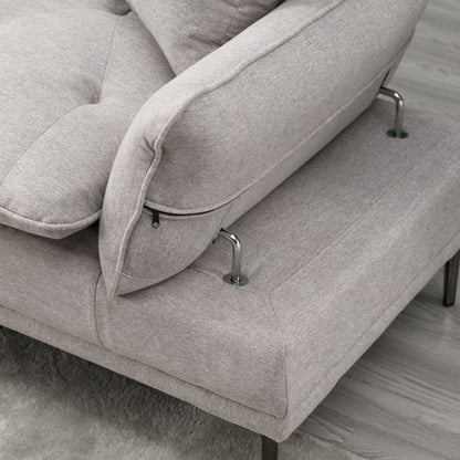 Divano a due posti in lino grigio chiaro con braccioli regolabili