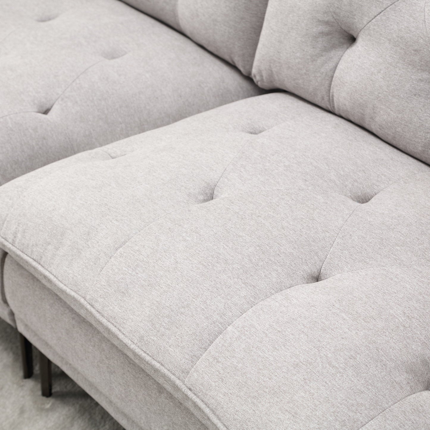 Divano a due posti in lino grigio chiaro con braccioli regolabili