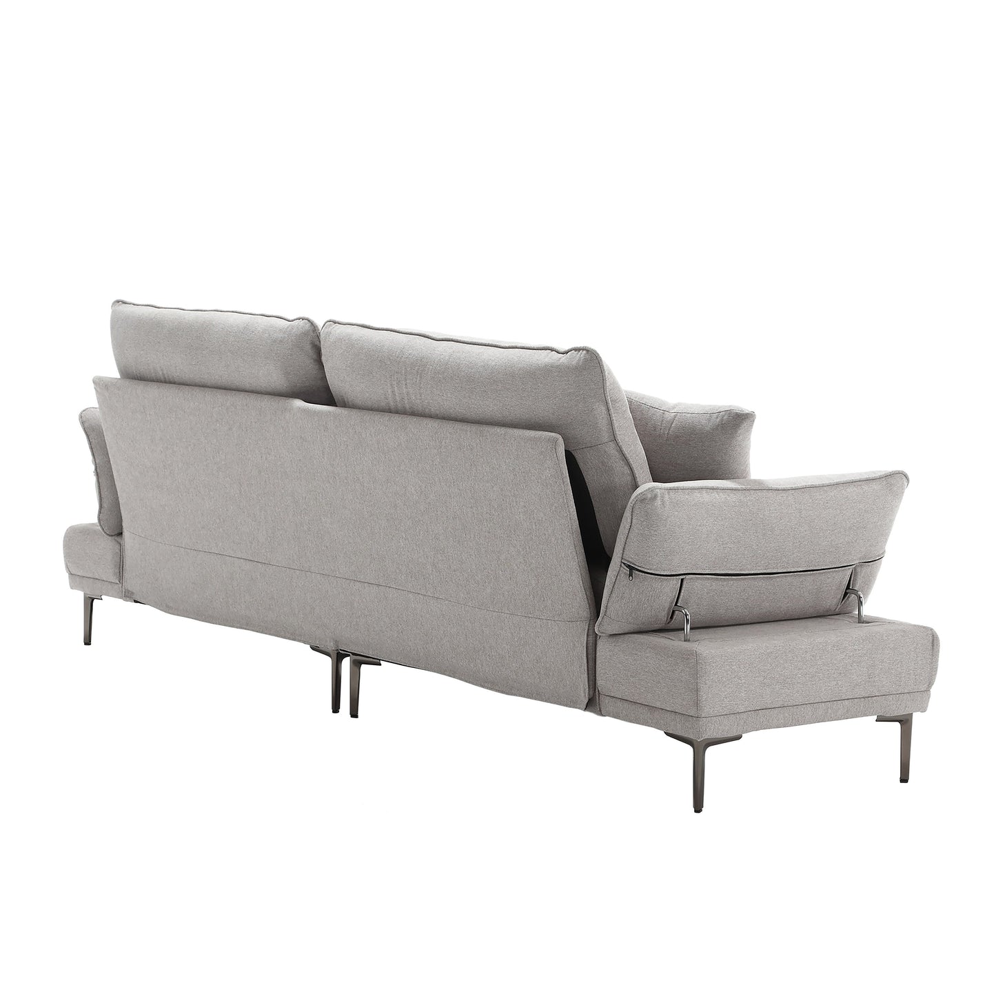 Divano a due posti in lino grigio chiaro con braccioli regolabili