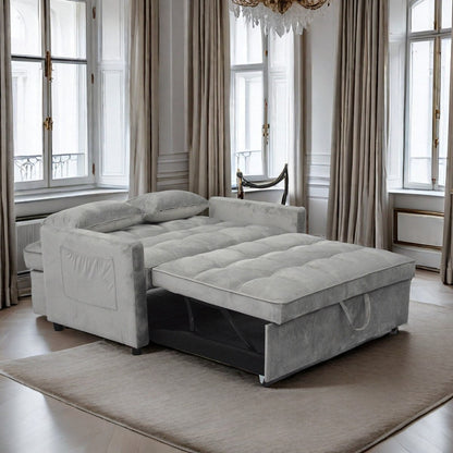 Divano letto trasformabile moderno grigio chiaro 54.33 con schienale reclinabile e porta telefono