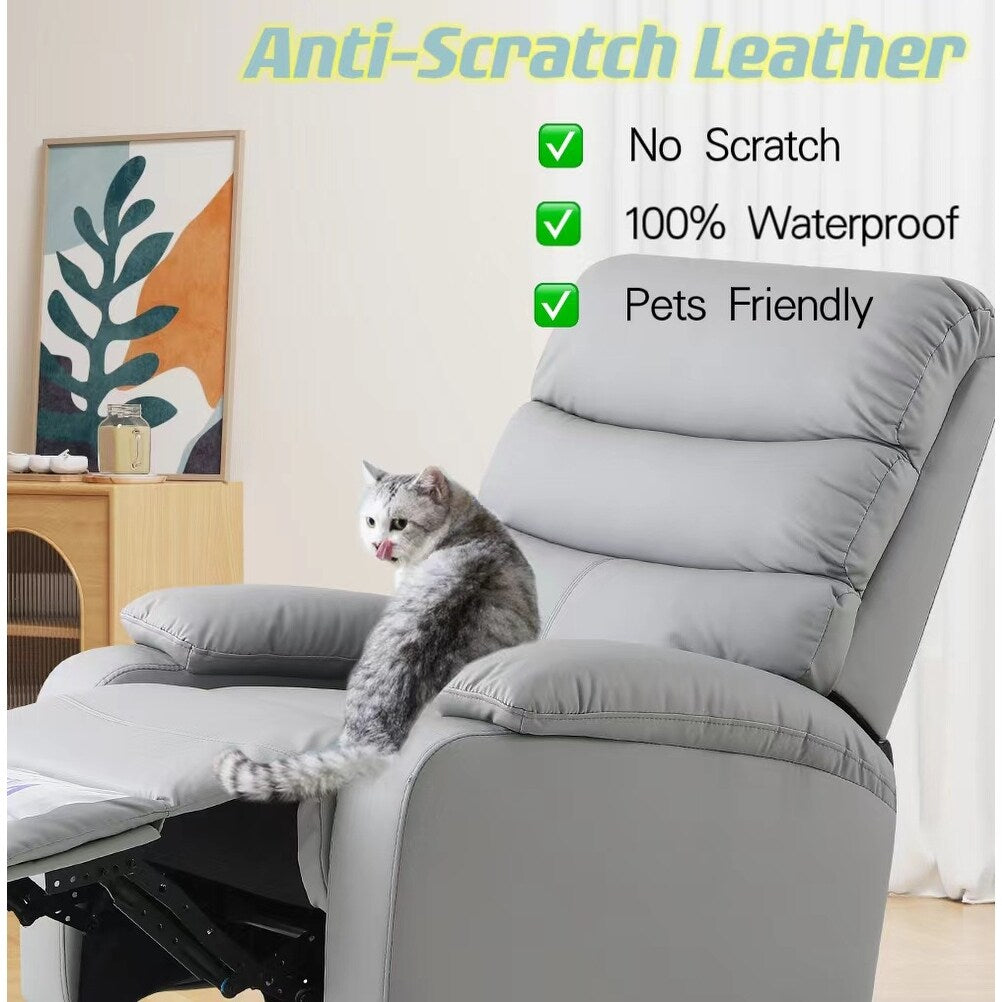 Poltrona reclinabile manuale girevole a 360° in pelle PU grigio chiaro con protezione antisporco per i piedi, tessuto antigraffio per gatti