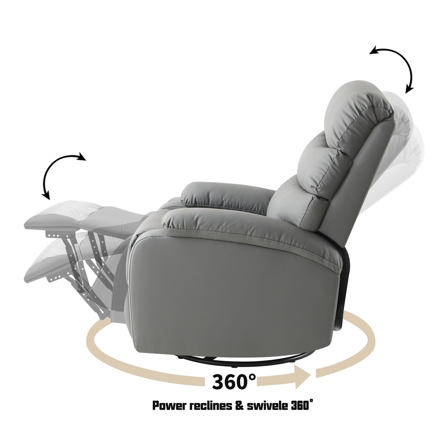 Poltrona reclinabile manuale girevole a 360° in pelle PU grigio chiaro con protezione antisporco per i piedi, tessuto antigraffio per gatti