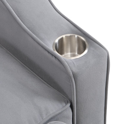 Divano letto trasformabile in velluto grigio chiaro con schienale regolabile