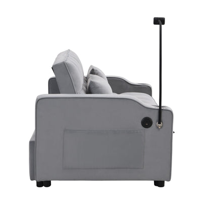 Divano letto trasformabile in velluto grigio chiaro con schienale regolabile