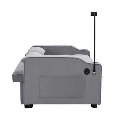 Divano letto trasformabile in velluto grigio chiaro con schienale regolabile