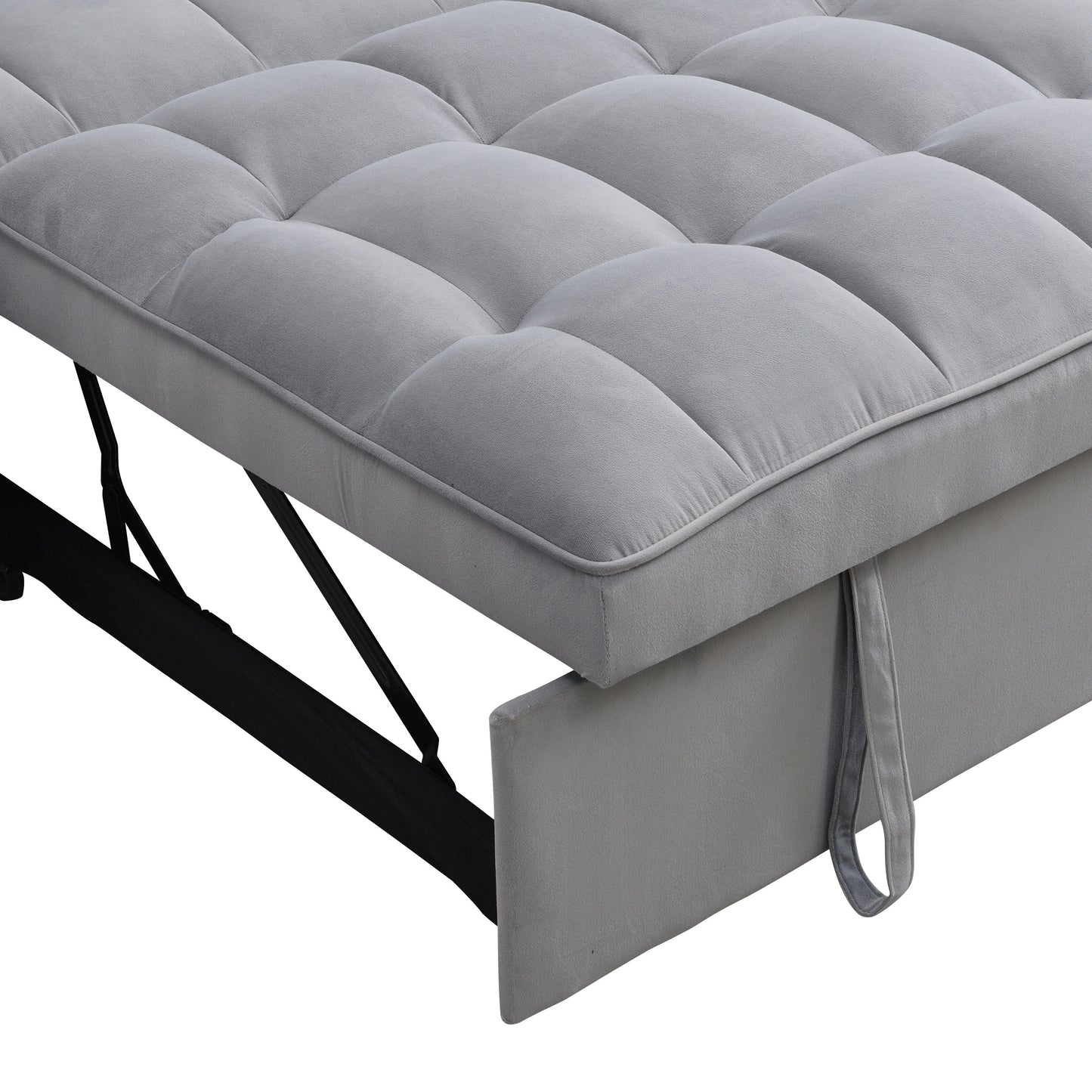 Divano letto trasformabile in velluto grigio chiaro con schienale regolabile