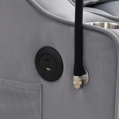 Divano letto trasformabile in velluto grigio chiaro con schienale regolabile