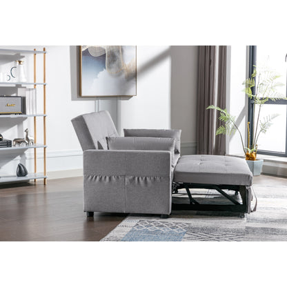 Divano letto trasformabile 3 in 1 in lino grigio chiaro 55.12 con tasca laterale e cuscini per soggiorno