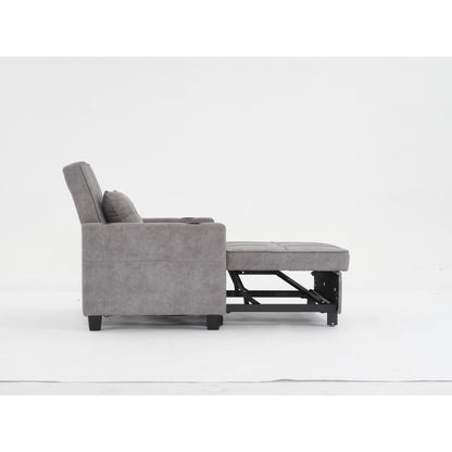 Divano letto singolo convertibile 3 in 1 in tessuto tecnico grigio chiaro 68.12 con porte USB e resistente all'usura per il soggiorno