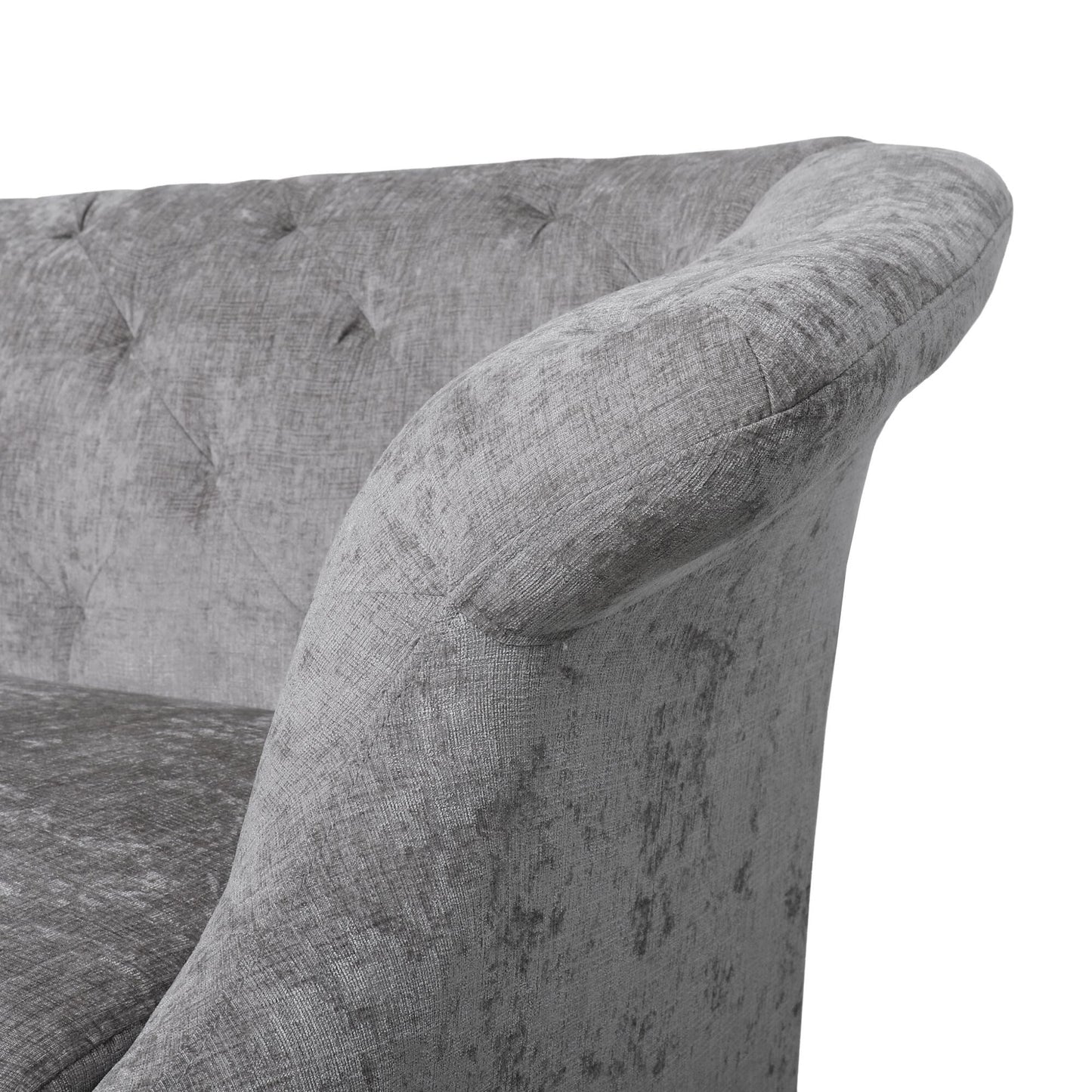 Divano a due posti in velluto grigio chiaro 75 con braccioli svasati, seduta profonda e gambe in legno per soggiorno