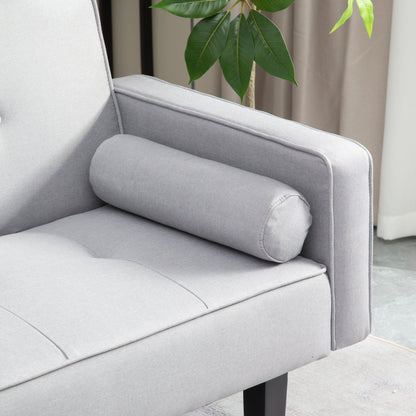 Divano letto futon convertibile grigio chiaro a 3 posti con gambe in legno