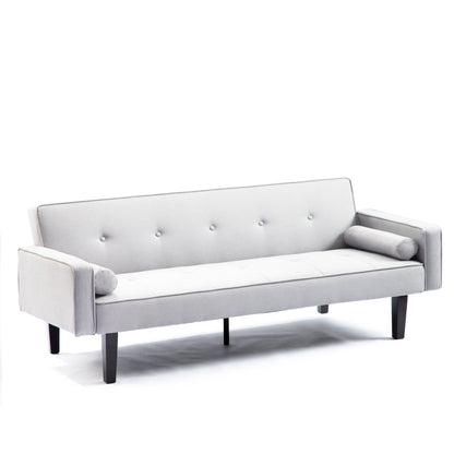 Divano letto futon convertibile grigio chiaro a 3 posti con gambe in legno