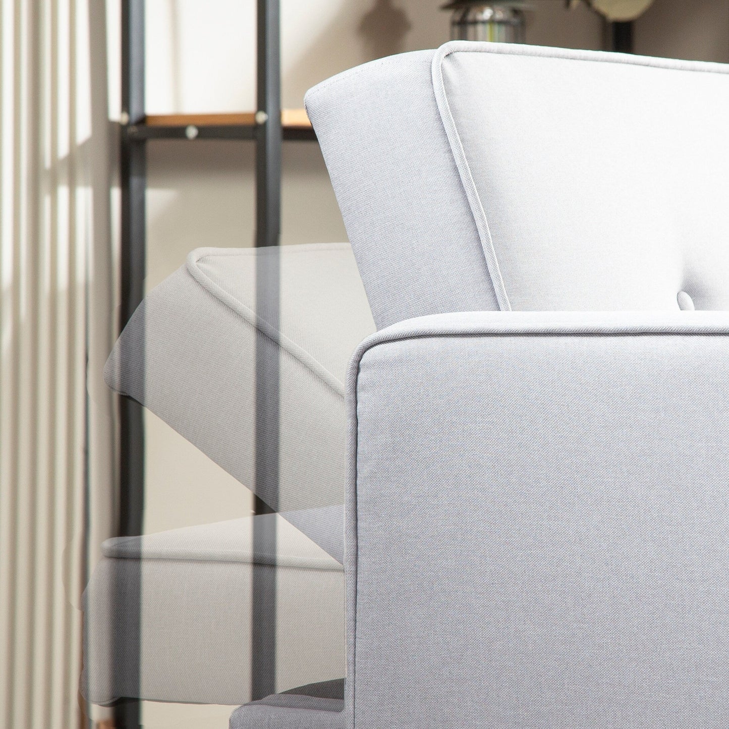 Divano letto futon convertibile grigio chiaro a 3 posti con gambe in legno