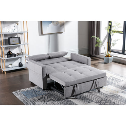 Divano letto trasformabile in lino grigio chiaro con tasca laterale