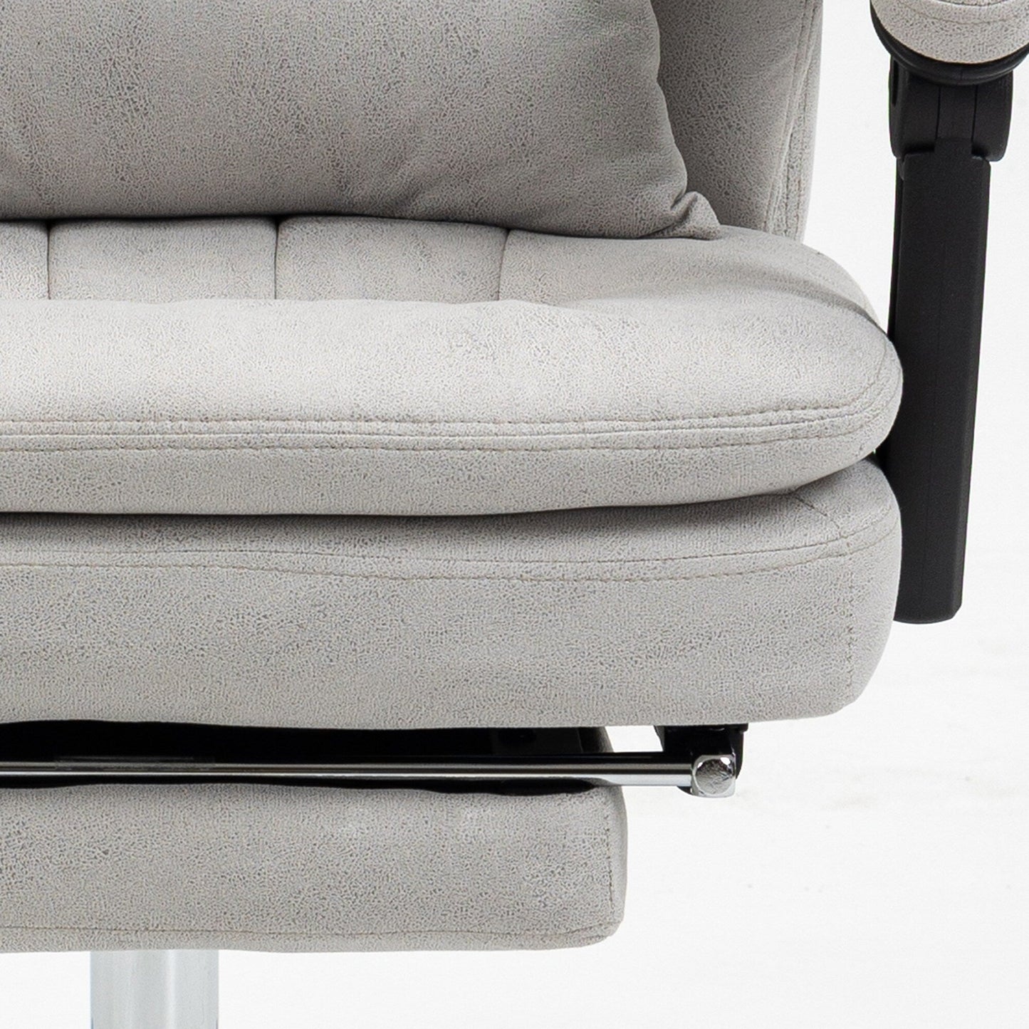 Poltrona reclinabile da ufficio girevole a 360° in microfibra grigio chiaro con massaggio vibrante, riscaldamento lombare, cuscino lombare, poggiapiedi