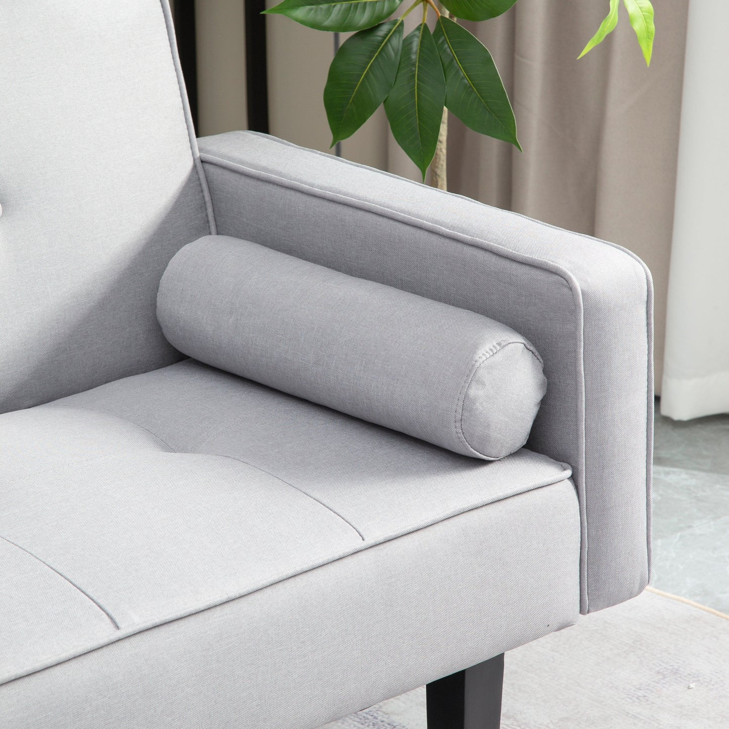 Divano letto futon moderno grigio chiaro 71,65 a 3 posti trasformabile con gambe in legno massello e cuscini per soggiorno