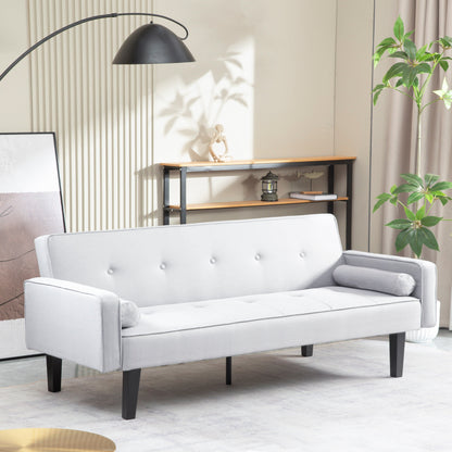 Divano letto futon moderno grigio chiaro 71,65 a 3 posti trasformabile con gambe in legno massello e cuscini per soggiorno