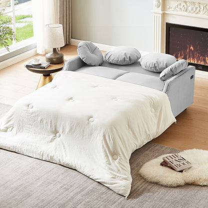 Divano letto regolabile in poliestere grigio chiaro con porte USB