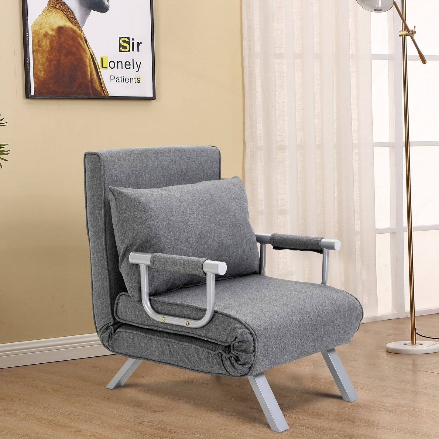 Divano letto singolo pieghevole grigio chiaro a 5 posizioni