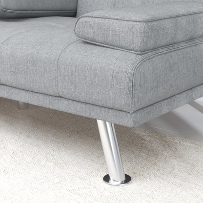 Divano letto imbottito grigio chiaro con portabicchieri