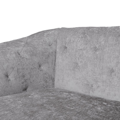 Divano a due posti in velluto grigio chiaro con braccioli svasati e seduta profonda