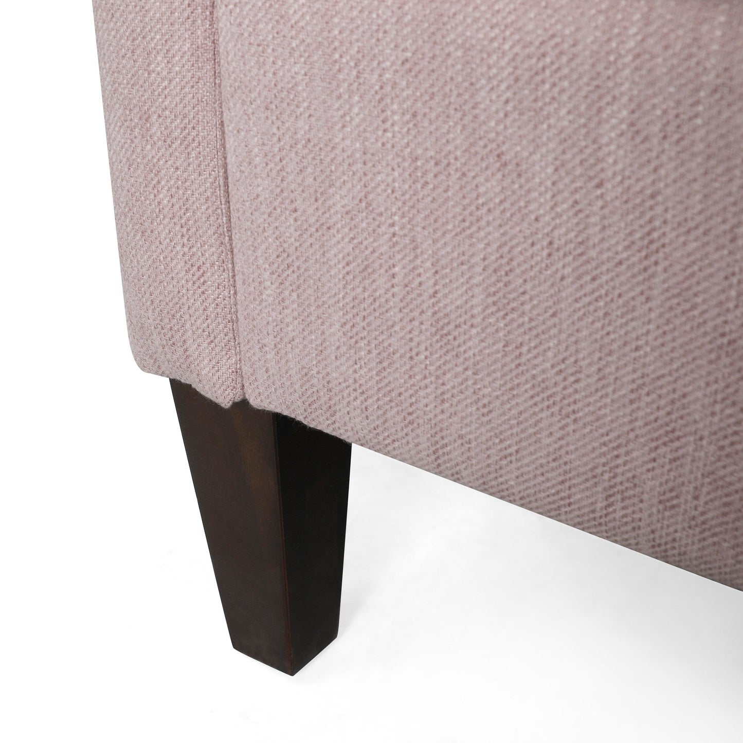 Divano moderno rosa chiaro da 76,5 posti con gambe in legno di betulla e seduta in peluche per il soggiorno