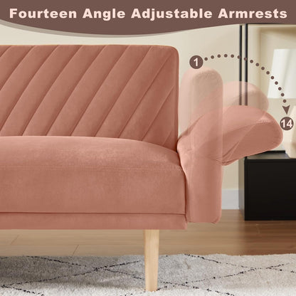 Divano letto futon moderno rosa chiaro da 78 posti con 2 cuscini e schienale per soggiorno