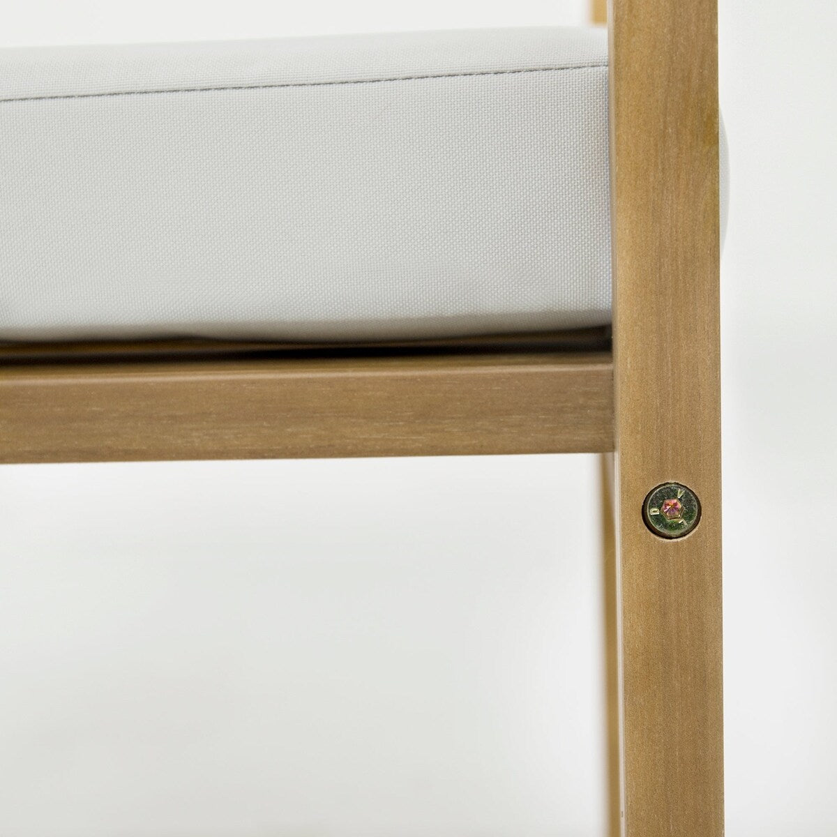 Set da pranzo da esterno in legno di teak chiaro da 7 pezzi con cuscino grigio beige chiaro e foro per ombrellone