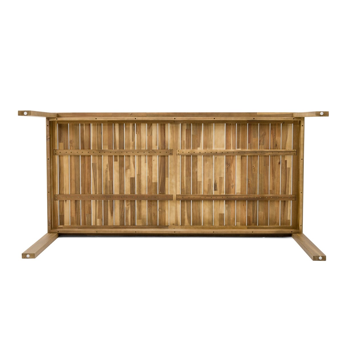 Set da pranzo da esterno in legno di teak chiaro da 7 pezzi con cuscino grigio beige chiaro e foro per ombrellone