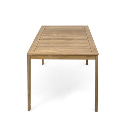 Set da pranzo da esterno in legno di teak chiaro da 7 pezzi con cuscino grigio beige chiaro e foro per ombrellone