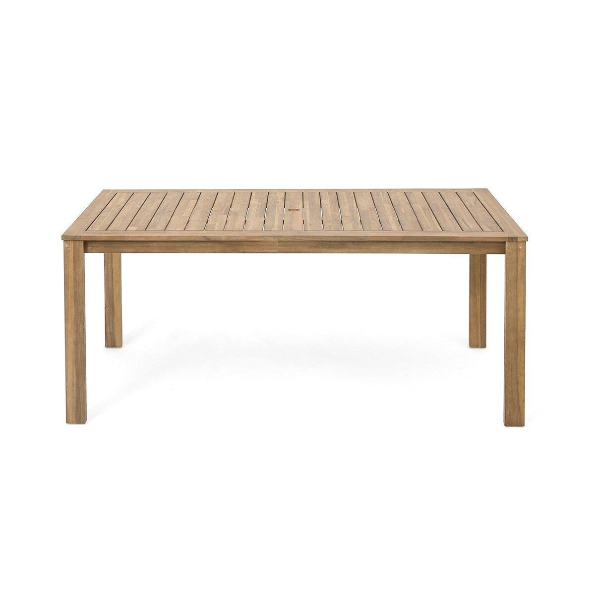 Set da pranzo da esterno in legno di teak chiaro da 7 pezzi con cuscino grigio beige chiaro e foro per ombrellone