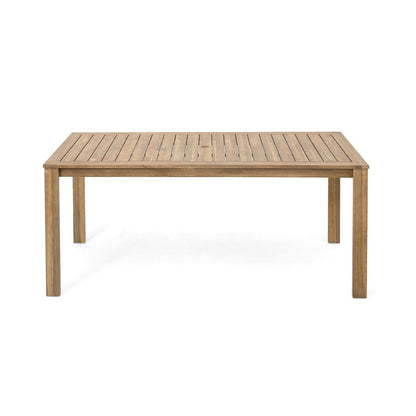 Set da pranzo da esterno in legno di teak chiaro da 7 pezzi con cuscino grigio beige chiaro e foro per ombrellone