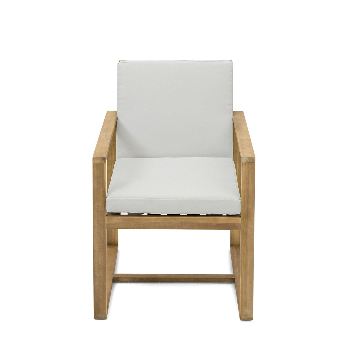 Set da pranzo da esterno in legno di teak chiaro da 7 pezzi con cuscino grigio beige chiaro e foro per ombrellone