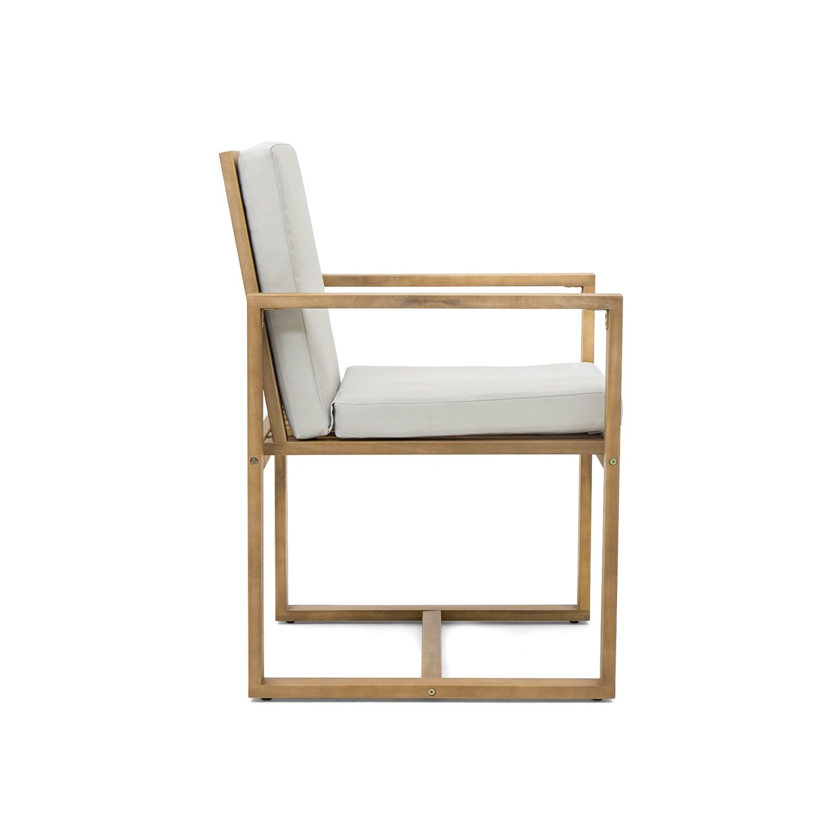 Set da pranzo da esterno in legno di teak chiaro da 7 pezzi con cuscino grigio beige chiaro e foro per ombrellone