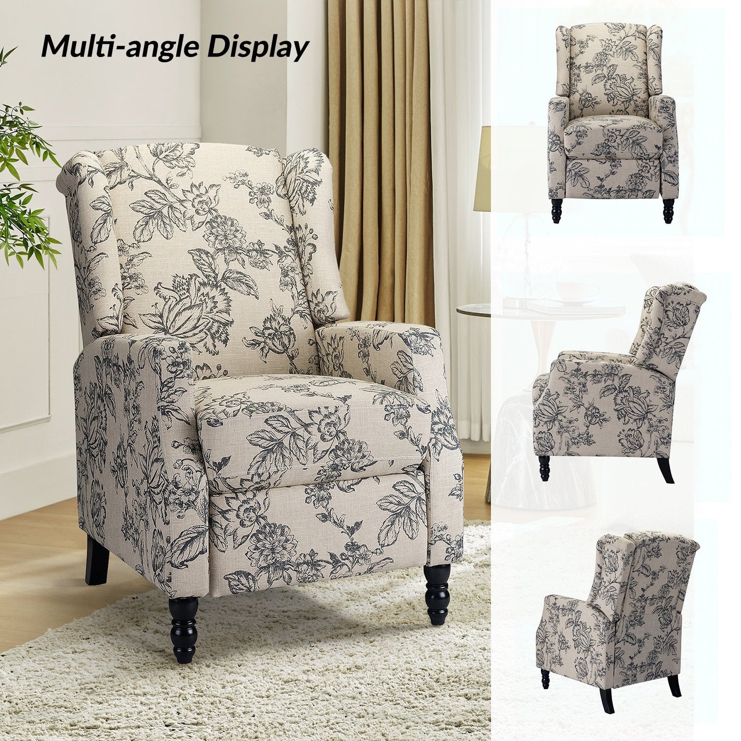 Poltrona reclinabile manuale Damaris Mid-Century Modern con schienale ad ala, design di HULALA HOME