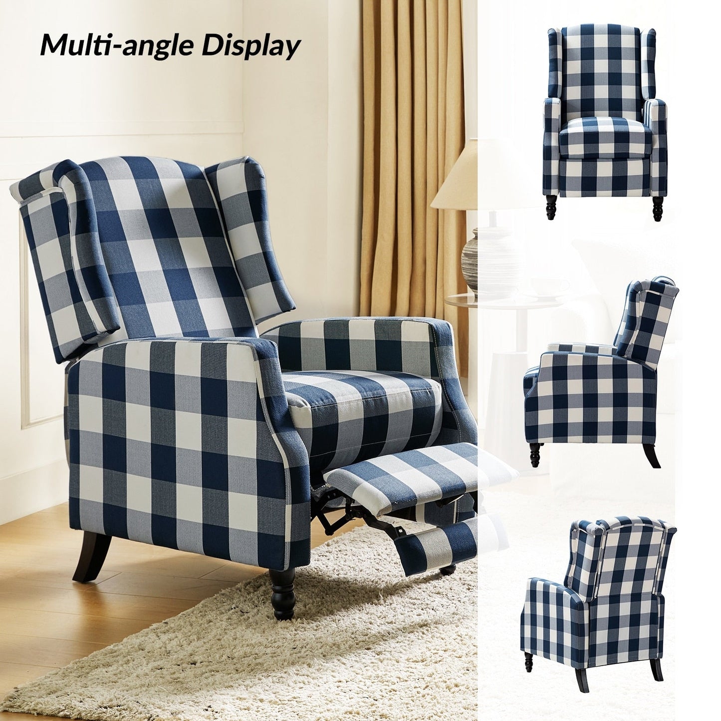 Poltrona reclinabile manuale Damaris Mid-Century Modern con schienale ad ala, design di HULALA HOME