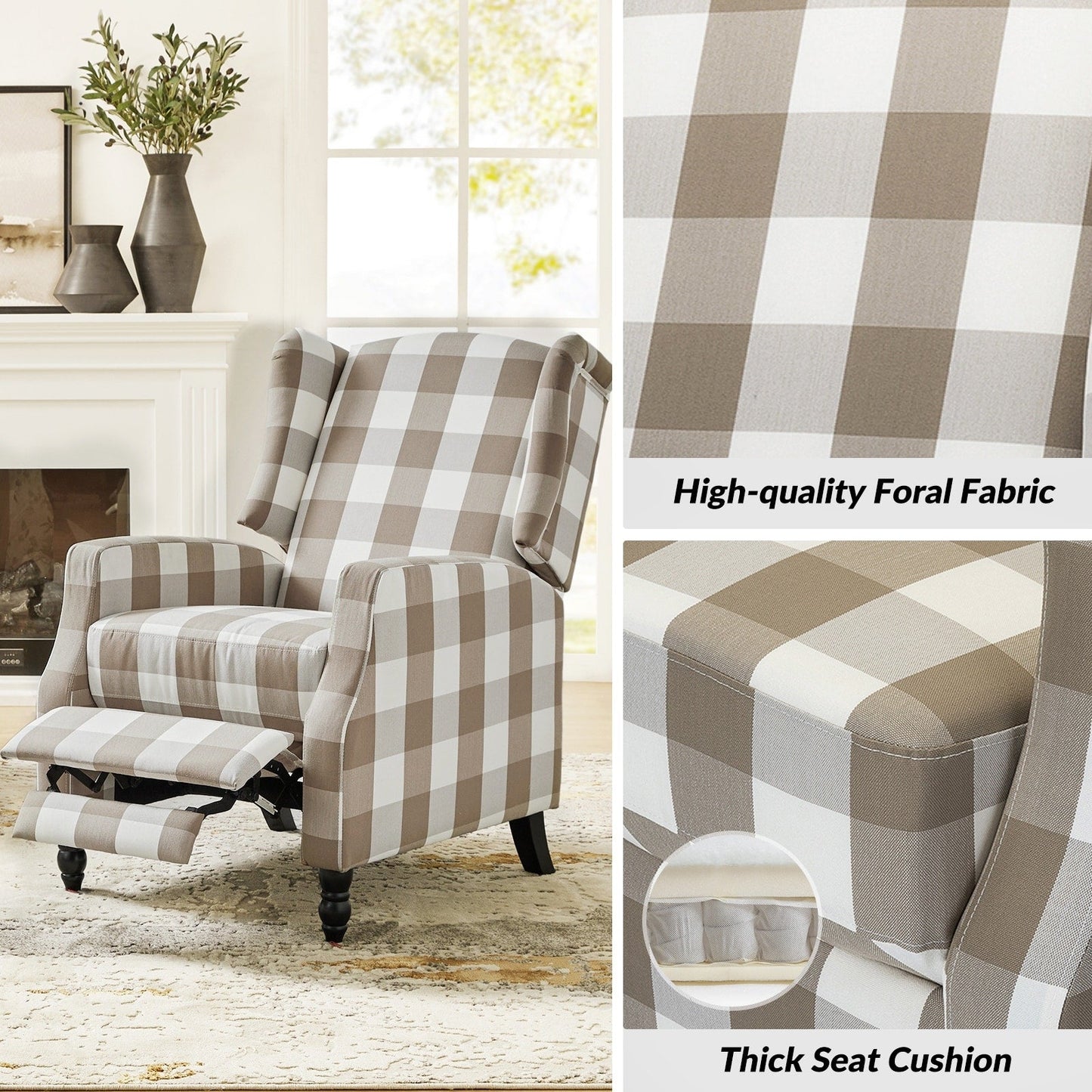 Poltrona reclinabile manuale Damaris Mid-Century Modern con schienale ad ala, design di HULALA HOME