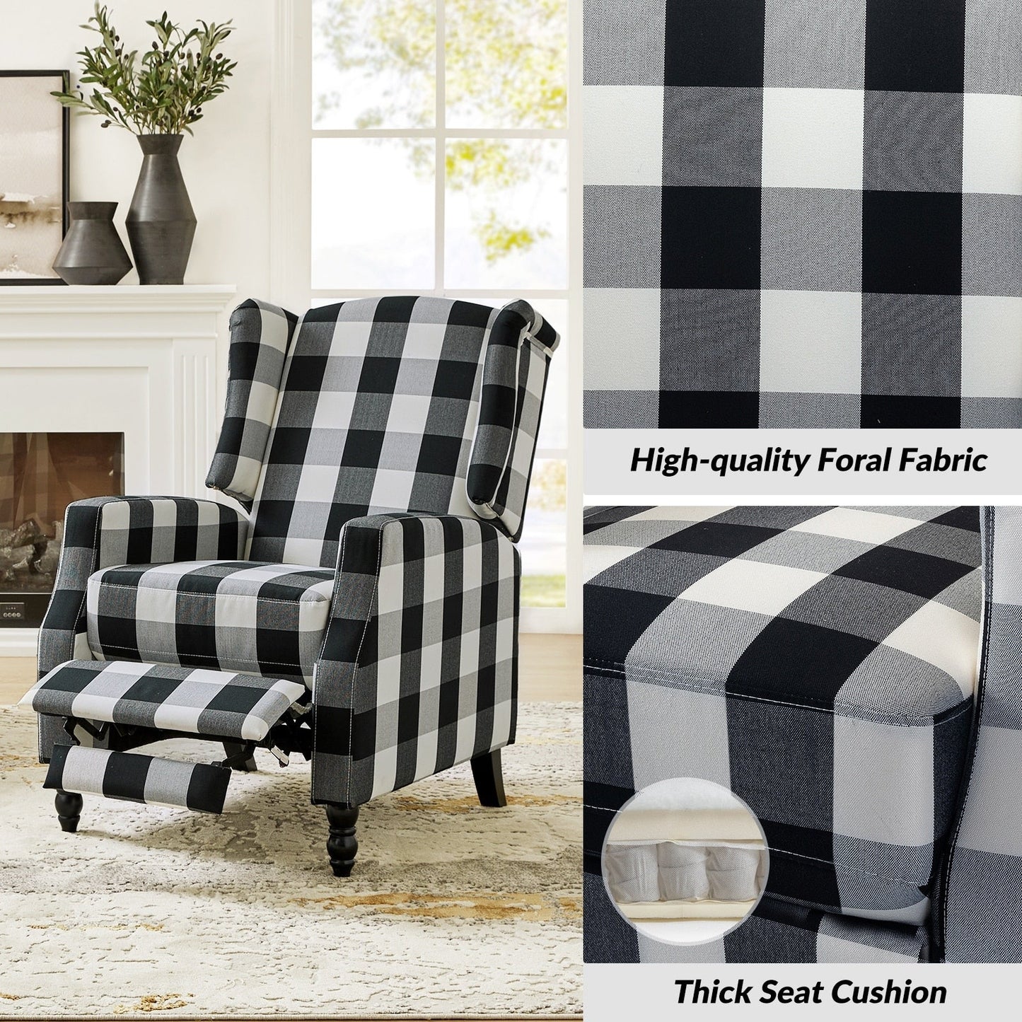 Poltrona reclinabile manuale Damaris Mid-Century Modern con schienale ad ala, design di HULALA HOME