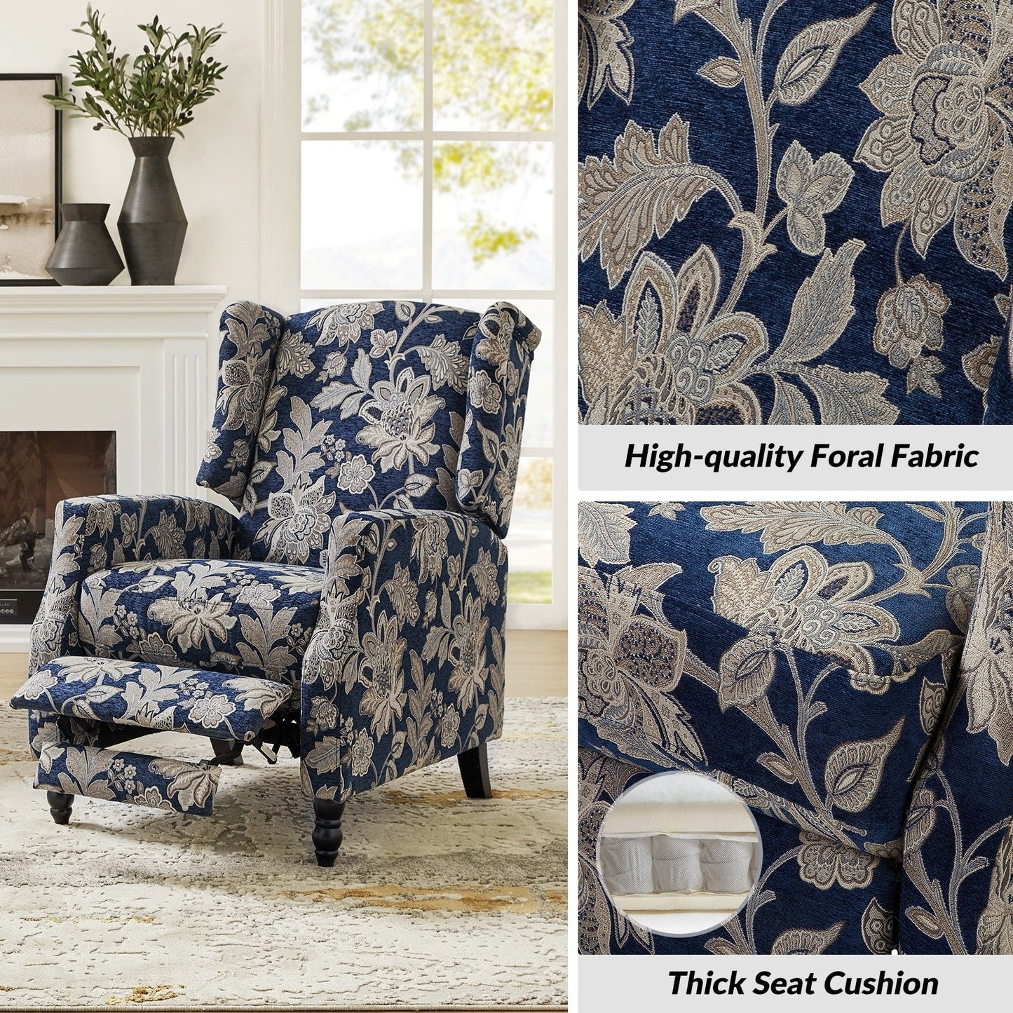 Poltrona reclinabile manuale Damaris Mid-Century Modern con schienale ad ala, design di HULALA HOME