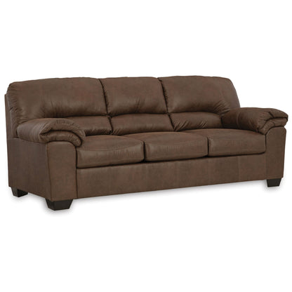 Divano letto Limu con materasso estraibile full size, similpelle marrone