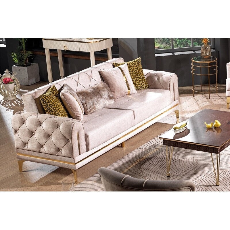 Divano imbottito in velluto Lincove - Costruzione durevole - Beige