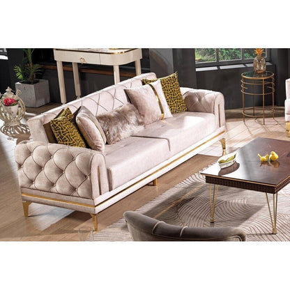 Divano imbottito in velluto Lincove - Costruzione durevole - Beige