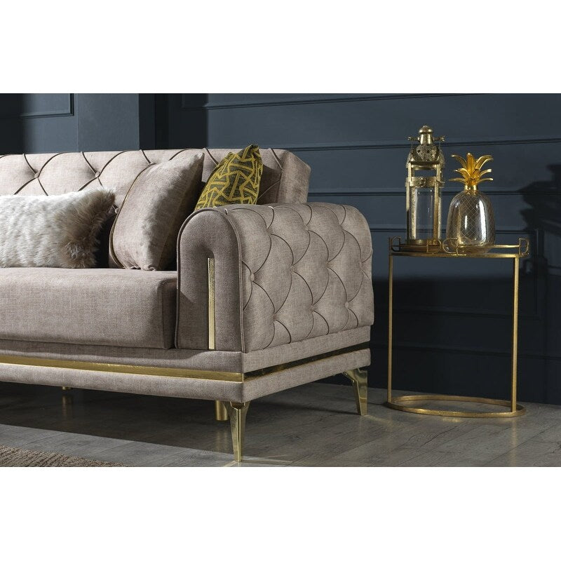 Divano imbottito in velluto Lincove - Costruzione durevole - Beige