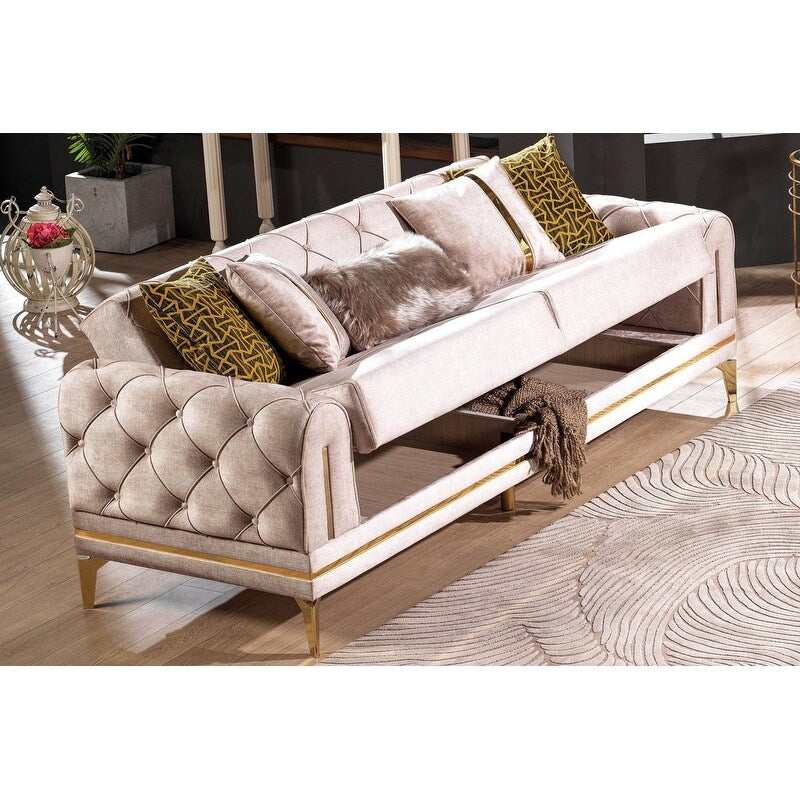 Divano imbottito in velluto Lincove - Costruzione durevole - Beige