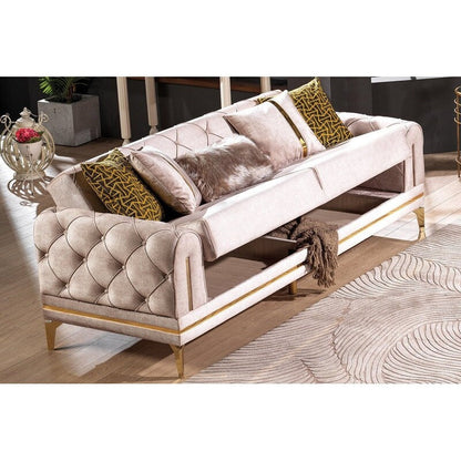 Divano imbottito in velluto Lincove - Costruzione durevole - Beige