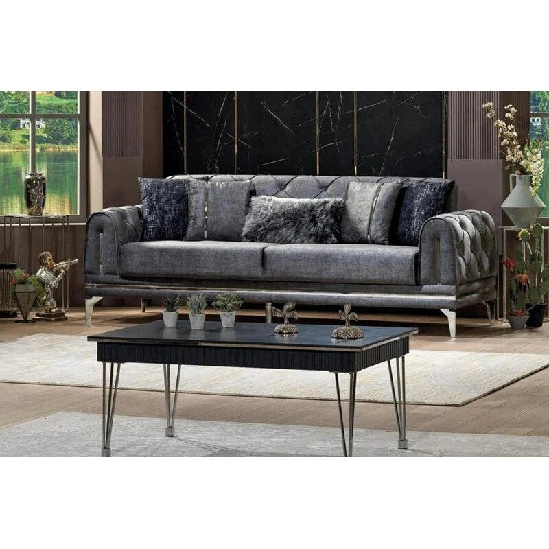 Divano imbottito in velluto Lincove - Struttura resistente - Grigio scuro