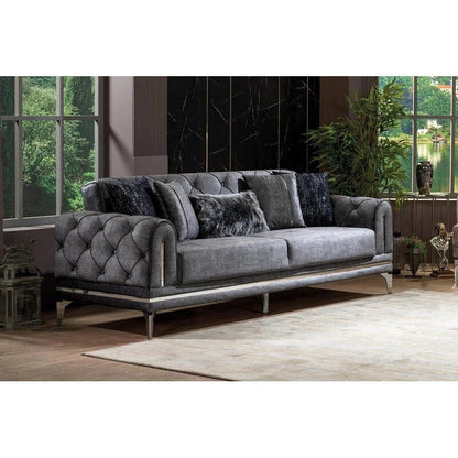 Divano imbottito in velluto Lincove - Struttura resistente - Grigio scuro