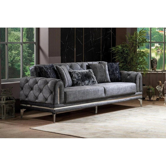 Divano imbottito in velluto Lincove - Struttura resistente - Grigio scuro